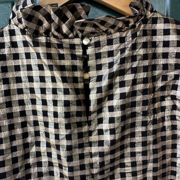 J.Crew Gold Gingham Metallic Halter Top M Black Sleeveless Holiday Party Blouse - Picture 4 of 7